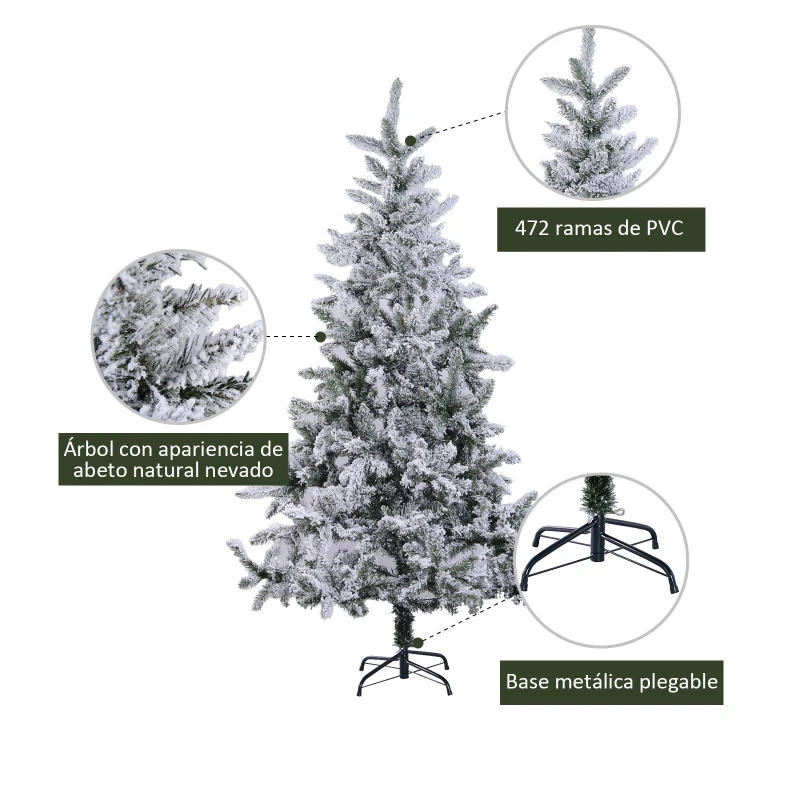 HOMCOM Árbol de Navidad a La Mitad ∅115x180cm Artificial Árbol de Pino Decoración Navideña con Soporte Metálico de 3 Pies 472 Ramas Verde PVC