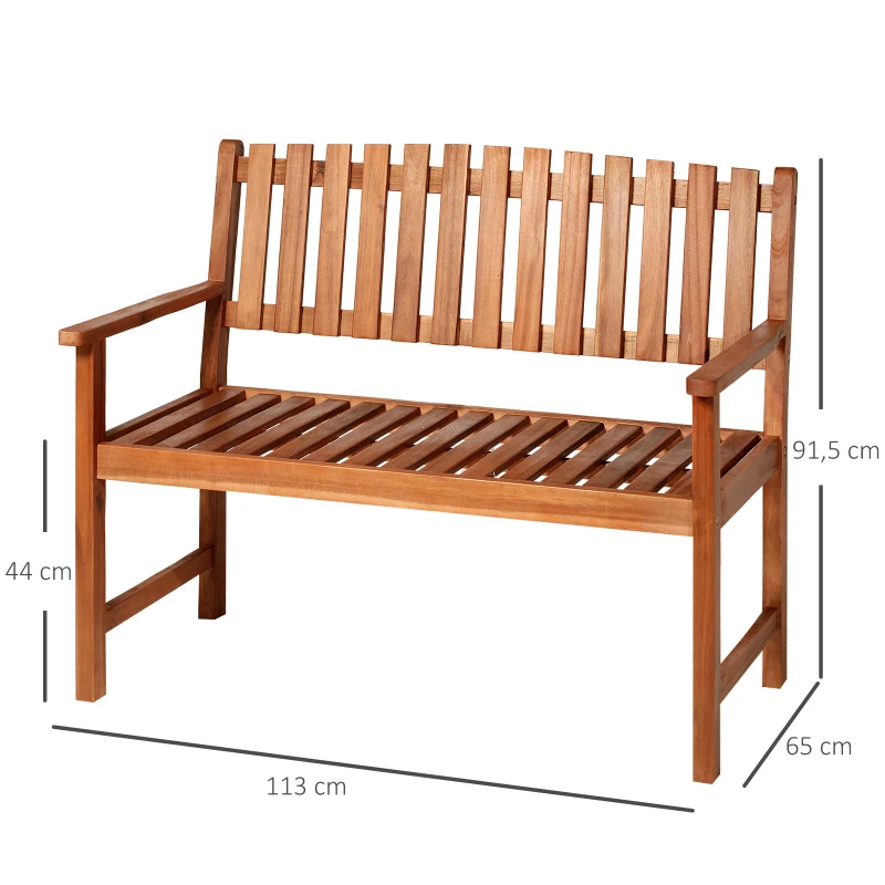 Outsunny Banco de Jardín 120x65x91.5cm Banco para Exterior de Madera de Acacia con Diseño de Listones para Exterior Terraza Patio Asiento Ancho
