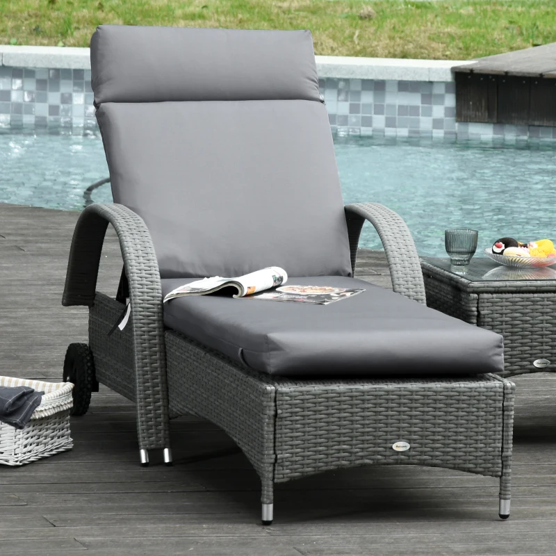 Outsunny Set of 2 Sun Lounger Cushion Non-Slip Seat Pads for Indoor Outdoor Grey