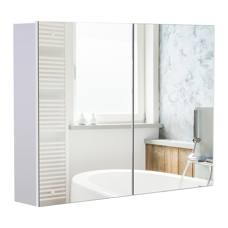 HOMCOM Armario de Baño con Espejo Armario de Pared 2 Puertas con 3 Estantes Interiores Estilo Moderno para Dormitorio Salón 80x15x60 cm Blanco