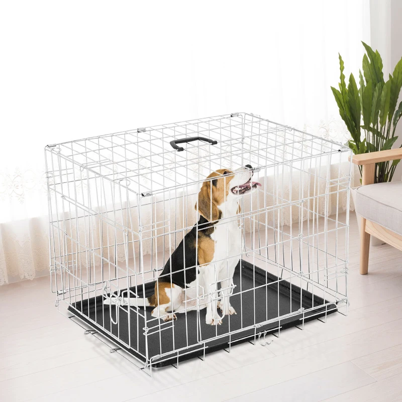 PawHut Transportin Plateado ABS Acero 76x53x57cm + Bandeja