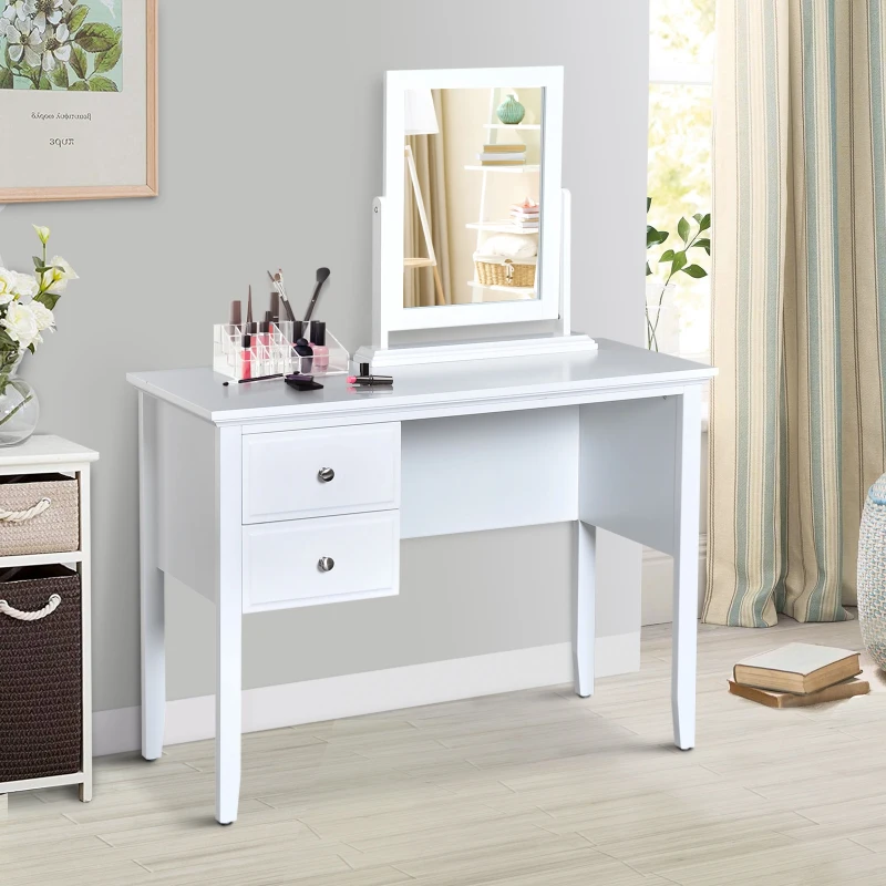 HOMCOM Tocador Mesa Maquillaje con Espejo Giratorio 360° y 2 Cajones Diseño Moderno para Dormitorio 100x40x73cm MDF