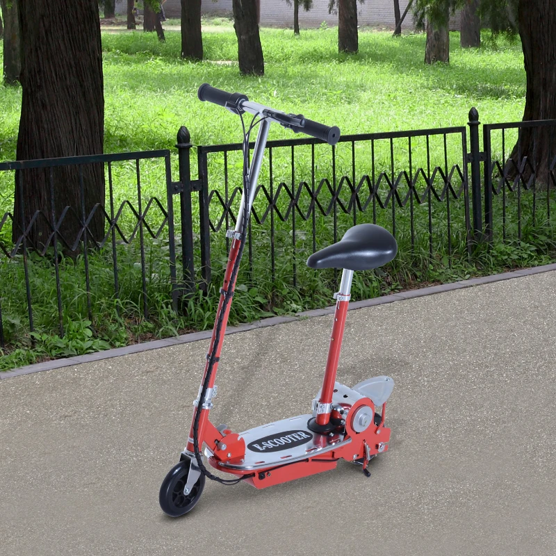 HomCom Patinete Eléctrico Scooter Plegable con Manillar y Asiento Ajustable - Color Rojo - 81.5x37x96cm