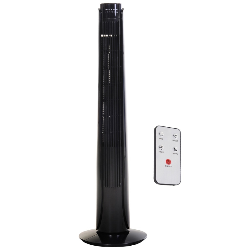 HOMCOM Ventilador Torre con Mando a Distancia y 3 Ajustes de Velocidad de su Ventilador Oscilante en 70 grados Diámetro 27x92cm Negro