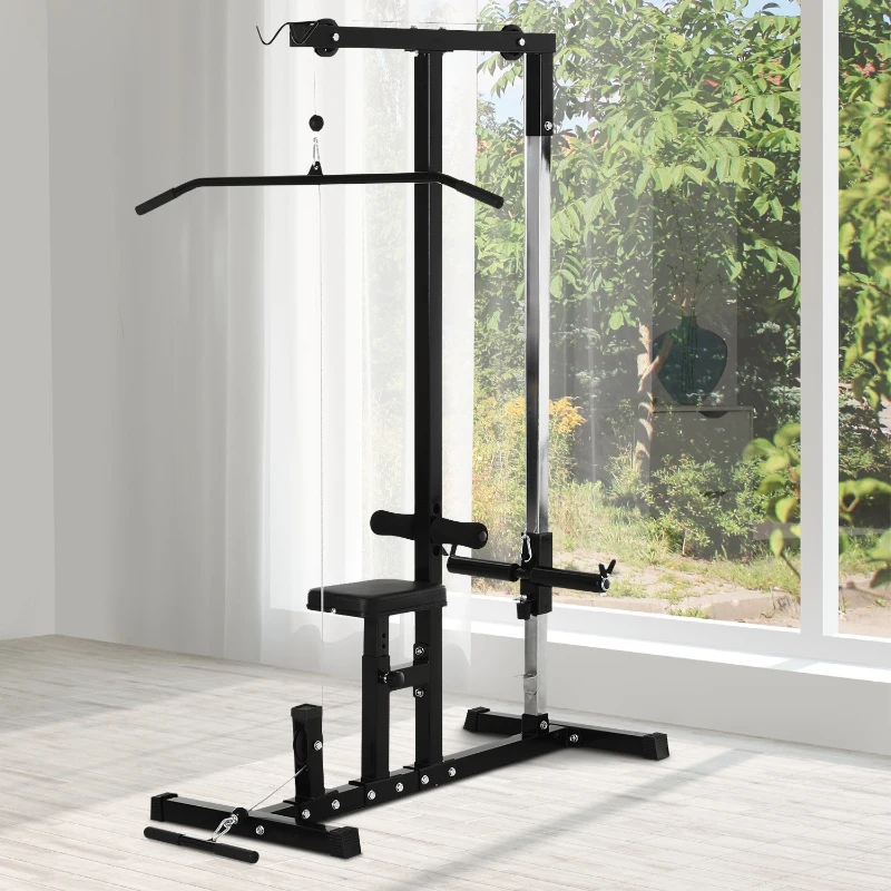 HOMCOM Máquina de Musculación Estación de Entrenamiento con Polea y Asiento Regulable para Gimnasio Hogar Oficina 103x120x180cm Negro