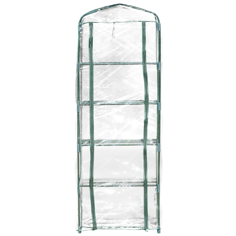 Outsunny Invernadero de Jardín Vertical 69x49x193cm con 5 Estantes Vivero Casero para Plantas y Cultivos con Cubierta Transparente PVC y Acero Verde
