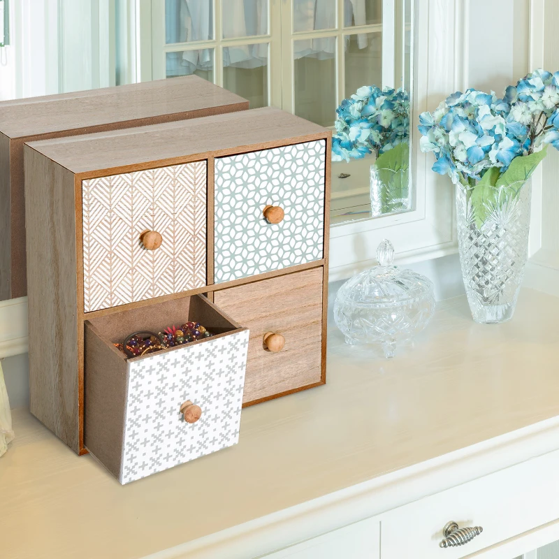 HOMCOM Cajonera de Madera tipo Cómoda y Organizador con 4 Cajones de Almacenamiento para Hogar 26x11.7x26cm