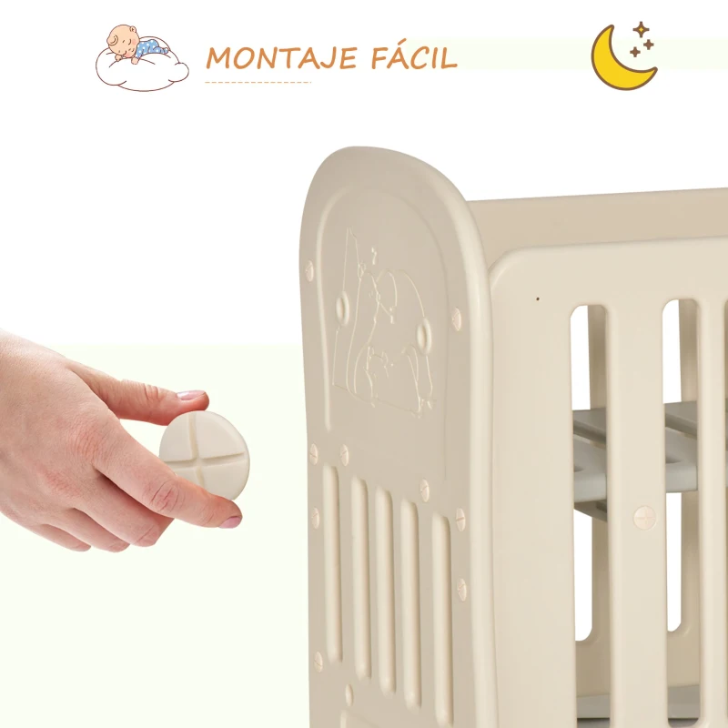 HOMCOM Cuna de Bebé 2 en 1 para 0-6 Años Balancín Ajustable en 2 Alturas hasta 25 kg Convertible en Mecedora con 4 Ruedas y Frenos 107x70x100 cm Beige