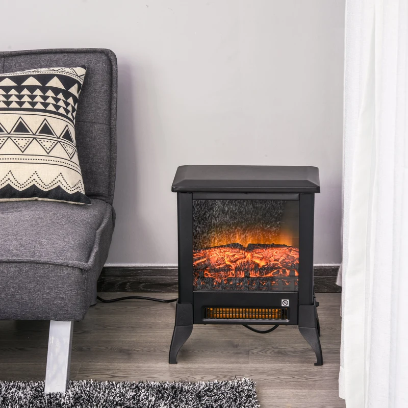 HOMCOM Chimenea Eléctrica Llama Similada Realista con Calentador Independiente Interruptor de Corte Térmico Seguridad Hueco Calorífico 37,7x23x45 cm Negro