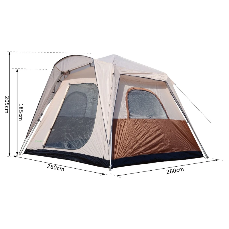 Outsunny Tienda de Campaña Familiar 4-8 Personas Tipo Refugio para Playa Picnic y Camping Pop-Up Instantánea y Portátil con Bolsa de Transporte Ventanas Mosquitera Protección Solar UV 2.6x2.6x2.1m