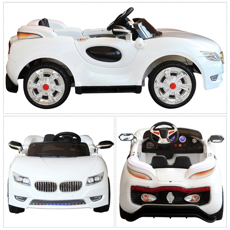 HOMCOM Coche Eléctrico para Niño 2+ Años con Mando a Distancia Vehículos Eléctricos Con Música y Luces Doble Apertura de Puerta Batería 12V Carga 25kg 128×80×53cm Blanco