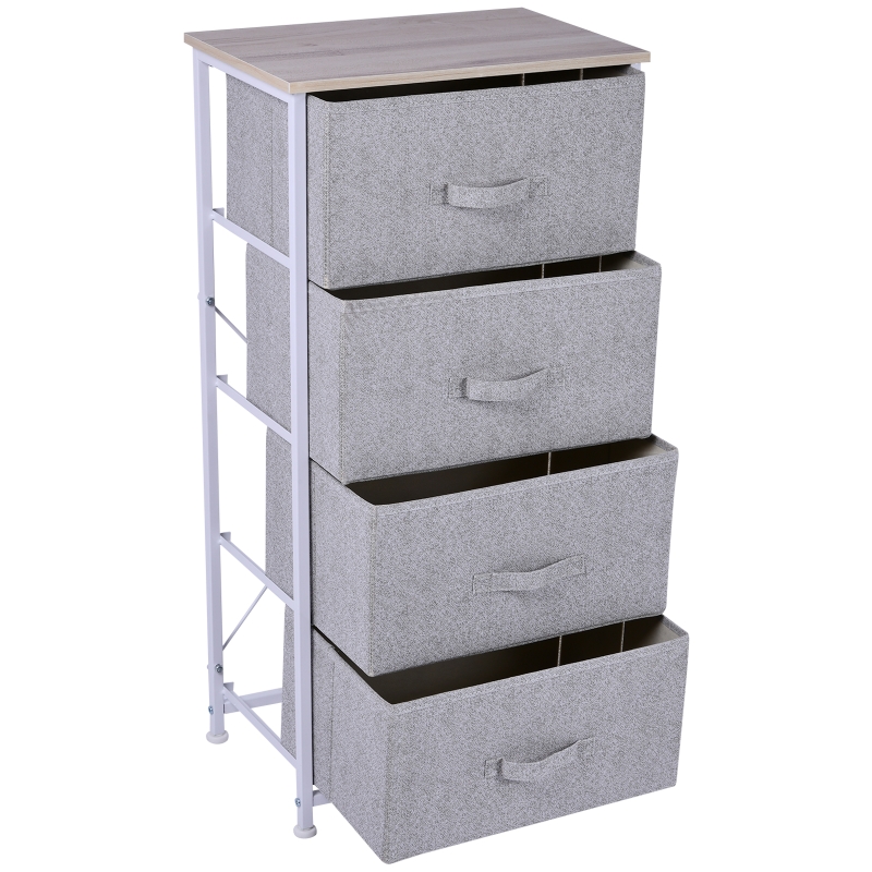 HOMCOM Cajonera Cómoda Organizador con 4 Cajones de Tela Mesilla de Noche para Dormitorio Salón Armario con Cajones 45x30x92cm