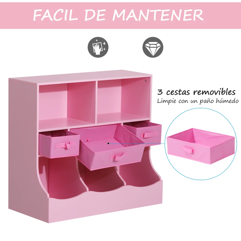 HOMCOM Estante Organizador para Juguetes Libros Estantería de Almacenamiento Habitación Infantil de 3 Niveles 8 Cajas