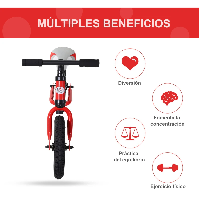 HOMCOM Bicicleta sin Pedales Sillín Regulable 31-45cm Recomendado para niños + 2 Años Rueda de Goma Carga 25kg 65x33x46cm Rojo