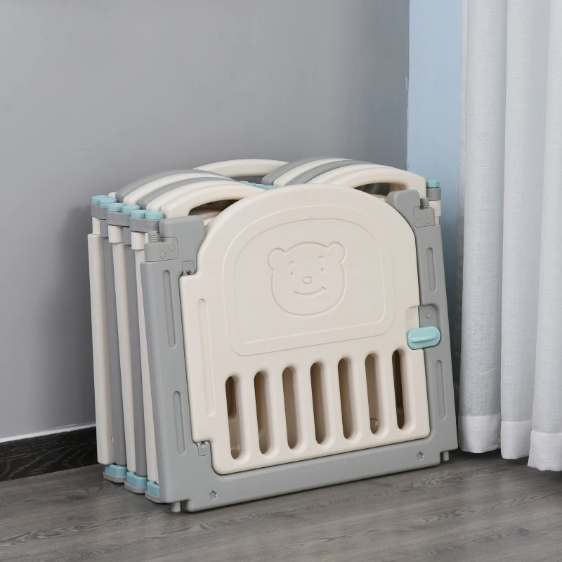 HOMCOM Parque Infantil Bebé con Puerta Corralito Plegable 12 Paneles para Niños de +6 Meses de Forma Flexible Interior y Exterior 108x133x58 cm Gris y Blanco