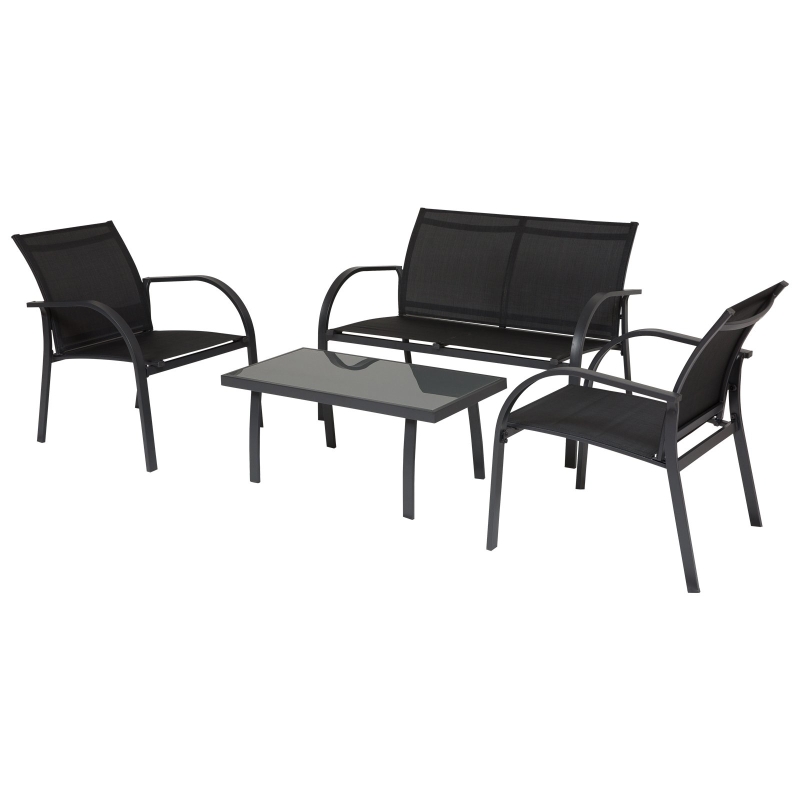 Outsunny Conjunto Set Muebles de Jardín para Interiores y Exteriores 4 Piezas Incluye Una Mesa 84x44x36cm Dos Sillones 67x60x76 cm y Una Sofá 67x110x76 cm Estilo Elegante Negro