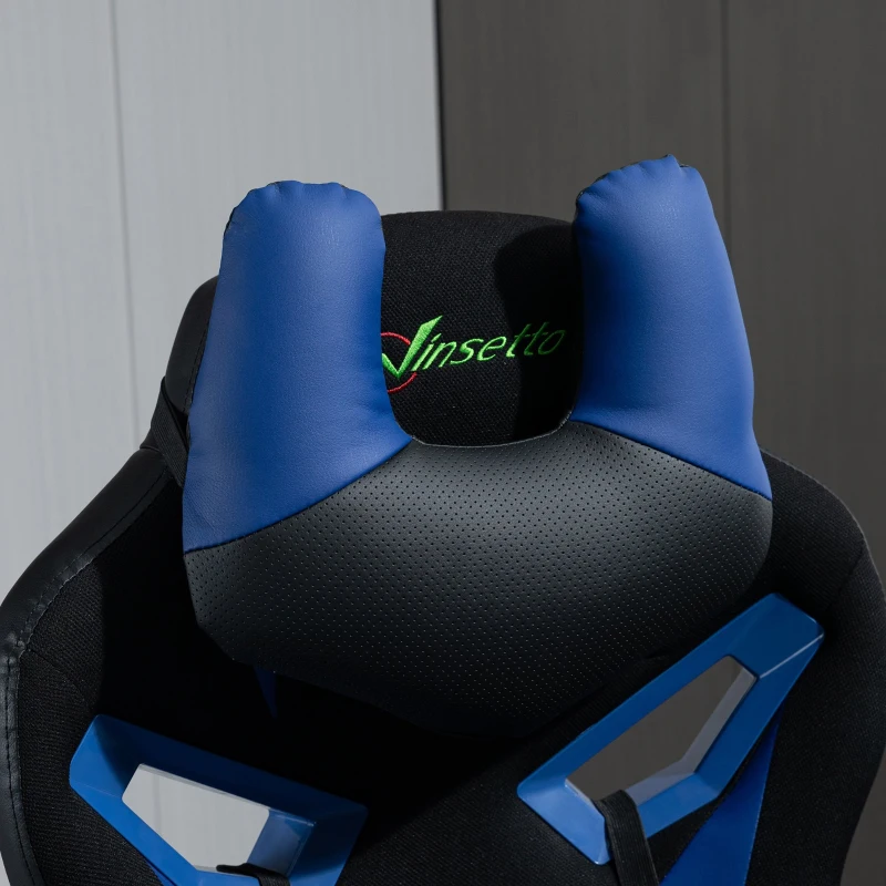 Vinsetto Silla Gaming Ergonómica Silla de Escritorio de Oficina Giratoria con Altura Ajustable Reclinable de 135° Reposabrazos Regulable Reposacabezas y Lumbar Extraíbles 70x71x125-133 cm Azul