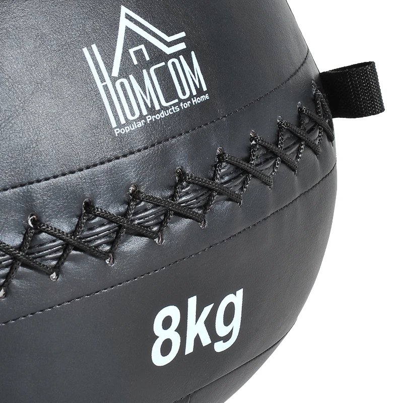 HOMCOM Balón Medicinal de Crossfit 8Kg con Asas tipo Pelota de Ejercicios de Cuero y PU Ф35cm