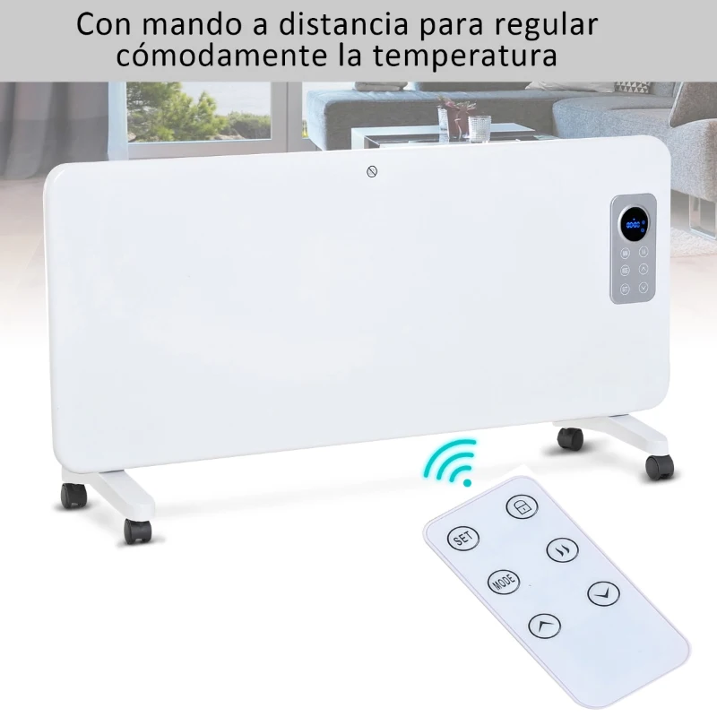 HOMCOM Radiador eléctrico Calefactor con Ruedas Convector de Pared/Pie con Pantalla Táctil Temporizador y Control Remoto 2 Niveles Calor 1000/2000W