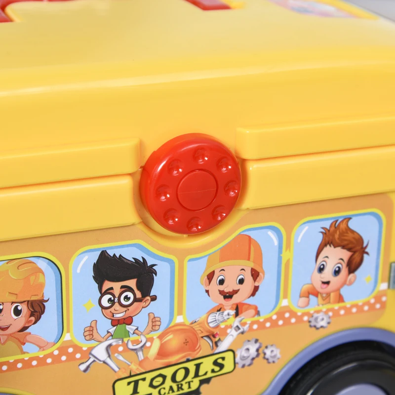 HOMCOM Maletín de Herramientas de Autobús para Niños de +3 Años Juego de Trabajo Diseño 3 en 1 con Control Remoto Efectos de Luz 40,2x22,8x28,8 cm