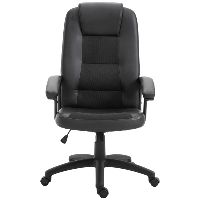 Vinsetto Silla de Oficina Giratoria Silla de Escritorio Ergonómica con Altura Ajustable Función Basculante Reposabrazos y Respaldo Alto de Piel Sintética 64x65x113-123 cm Negro