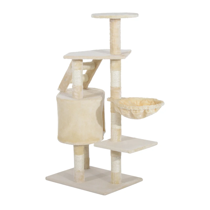 PawHut® Rascador Árbol para Gatos Poste Centro 55x40x125cm Arañar Dormir Jugar Felpa Beige