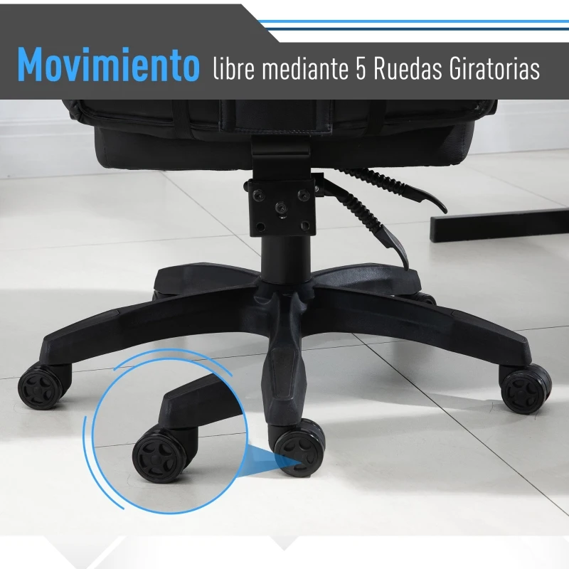 Vinsetto Silla de Oficina Ergonómica Ajustable en Altura Reclinable hasta 135° Silla Gaming Racing con Respaldo Alto Reposabrazos Regulable Asiento Acolchado 64x69x119-129 cm Azul