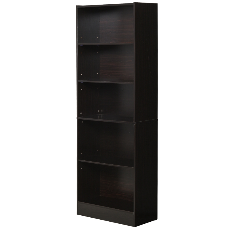HOMCOM Librería Estantería de 5 Niveles para Libros con 3 Baldas Ajustables Antivuelco Almacenaje para Salón Oficina Estudio 63x29,5x176 cm Wengué oscuro