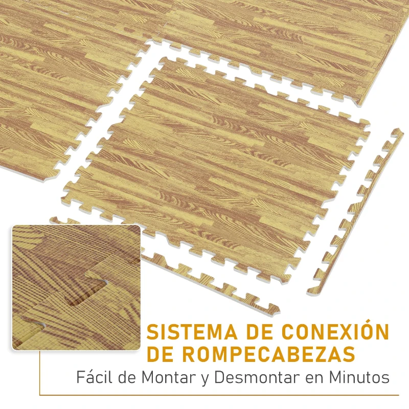 HOMCOM Alfombra Puzzle para Niños o Gimnasio de Goma Espuma EVA  8,64㎡ Color madera