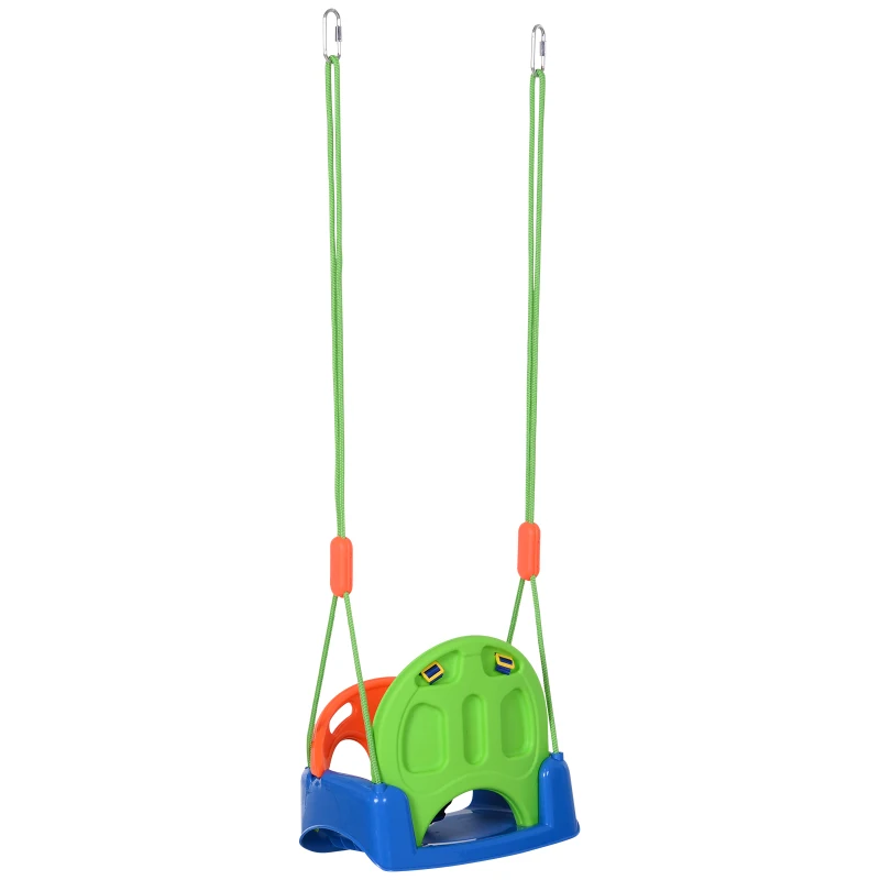 Columpio Infantil para Bebés con Cinturón Respaldo Alto y Barrera de Seguridad con Cuerdas Carga 25kg 39.5x28x125 cm Verde Azul Naranja
