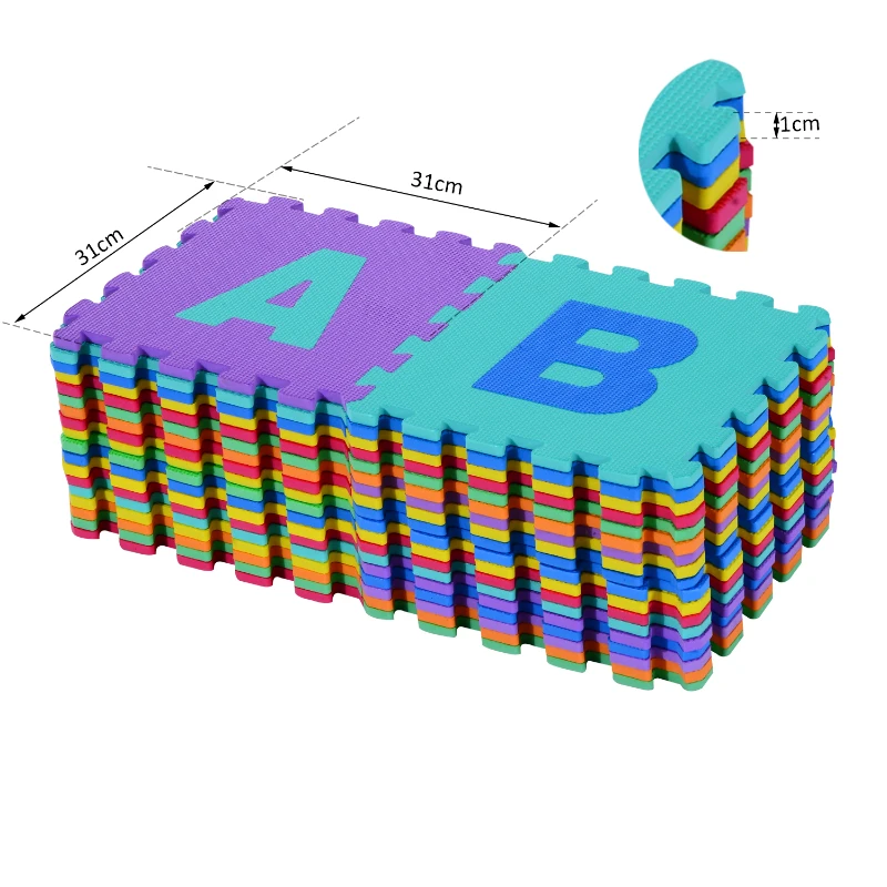 HOMCOM Alfombra Puzle Colchoneta Suave Juego para Niños 36pcs 3.34㎡ Números 0-9 y 26 Letras Alfabeto Goma Espuma EVA