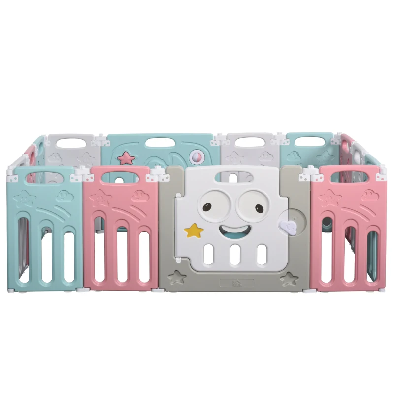 HOMCOM Parque Infantil Plegable 14 Paneles Centro de Actividades para Bebé de +6 Meses con Puerta Juguetes Divertidos Interior y Exterior 149x155x64 cm Multicolor