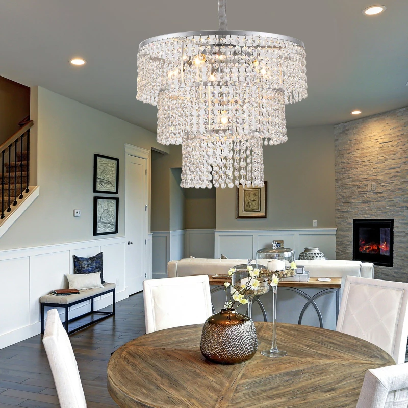 HOMCOM Lámpara Techo de Cristal, Lámpara de Araña de Cristal Colgante Moderno para Salón Altura Ajustable con 6 Portalámparas Ф54x120 cm