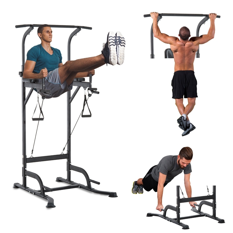 HOMCOM Power Tower Máquina de Musculación Multiestación 5 en 1 Ejercicios Dip Pull-up Flexiones y Abdominales 129x98x172-224cm Carga 120kg