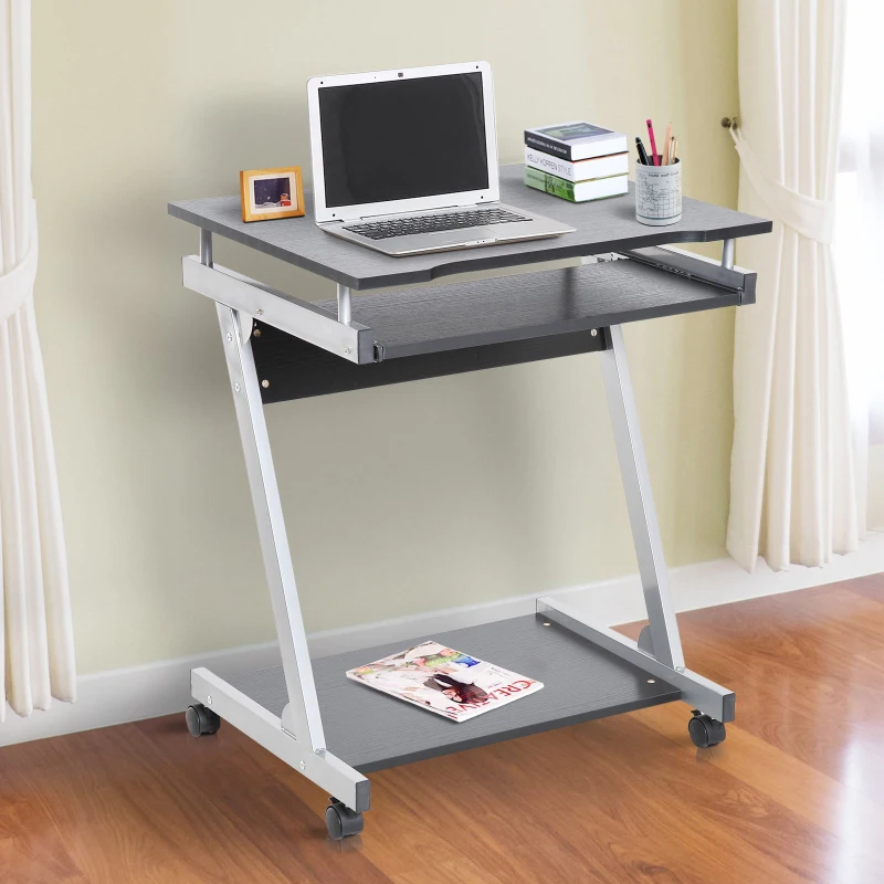 HOMCOM Mesa de Ordenador Escritorio de Computadora para Hogar Oficina en Forma Z Mesa Compacta con Ruedas  60x48x73cm Color Negro