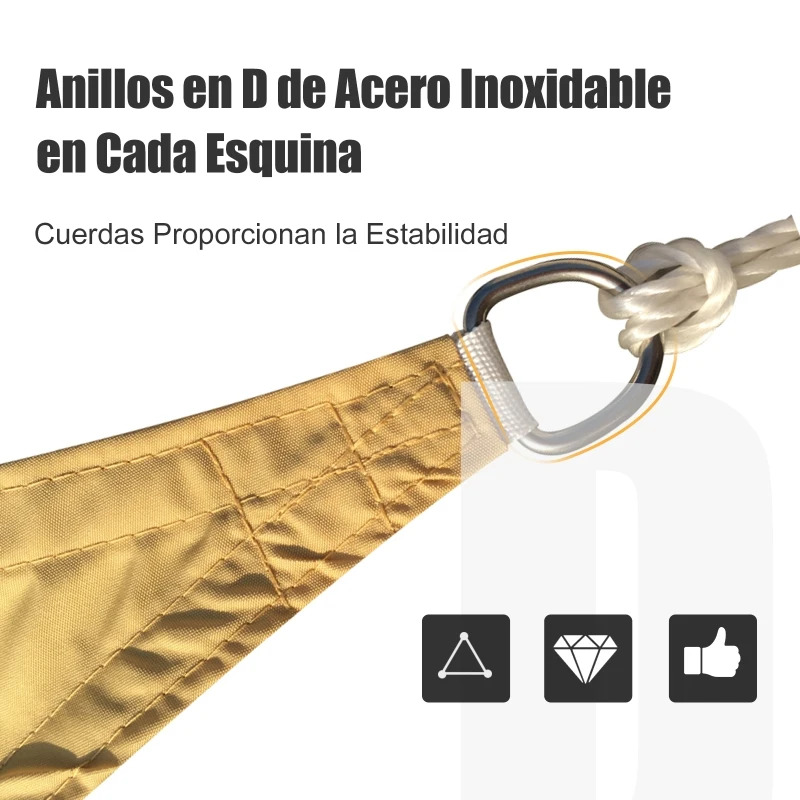 Outsunny Toldo vela Triangular 4x4x4 m Sombrilla triángulo Tipo Parasol o Sombrilla de Poliéster para Jardín Playa Camping Color Arena