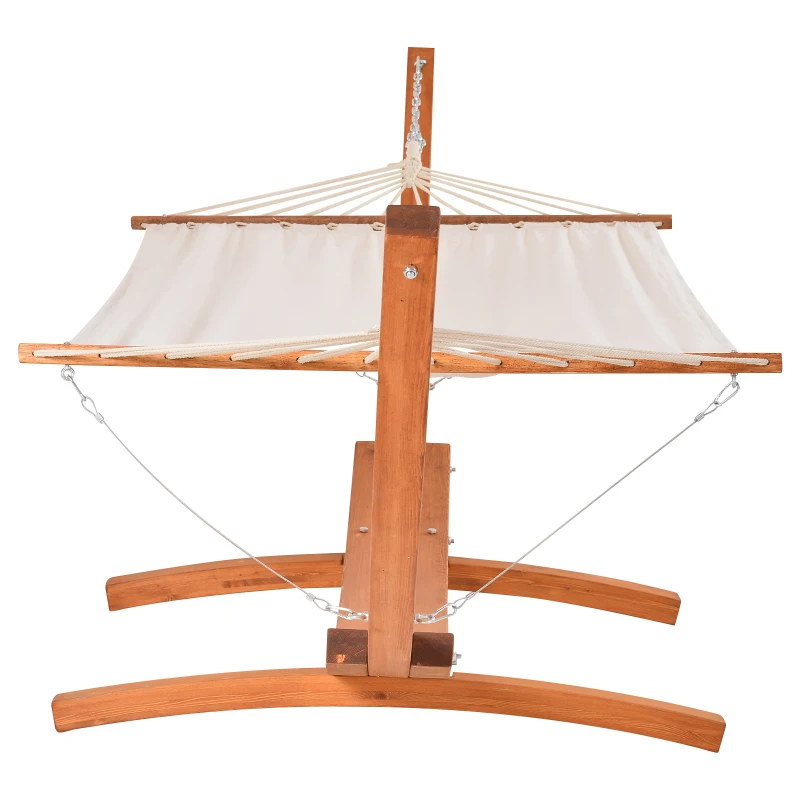 Outsunny Hamaca con Soporte de Madera Hamaca de Jardín Colgante con Marco y Tumbona de Algodón 200x120 cm para Terraza Balcón Carga 150 kg 392x120x110 cm Blanco y Natural