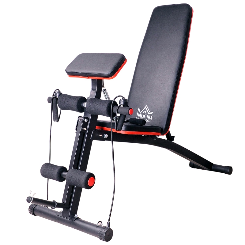 HOMCOM Banco Mancuernas Plegable Inclinable Banco de Pesas Musculación Multifuncional para Entrenamiento Completo Máquina de Fitness Gimnasio Hogar