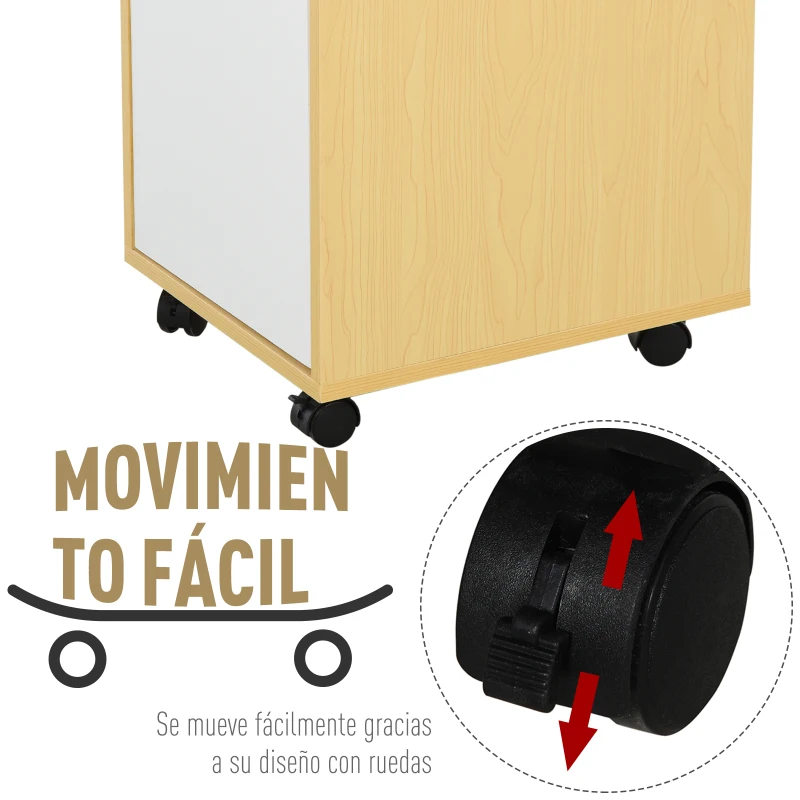HOMCOM Gabinete de Archivo Armario Aparador para Oficina Estudio con 3 Cajones 4 Ruedas Giratorias Diseño Minimalista Nórdico Antideslizante Carga Total 30 kg 35x40x65,5 cm Madera Blanco