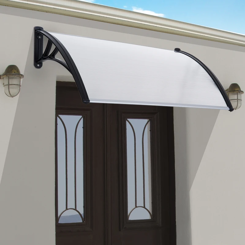 Outsunny Marquesina Techo Canopy para Puertas Ventanas Toldo Dosel Terrazas Placa de Policarbonato 5 mm Transparente Protección contra Sol y Lluvia 120cm