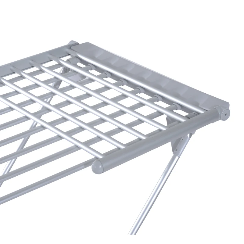 HOMCOM Tendedero Eléctrico Plegable con Alas Secador de Ropa Tendedero de Pie 8 Barras Base en Forma X Extensible 149x54x92cm Aluminio