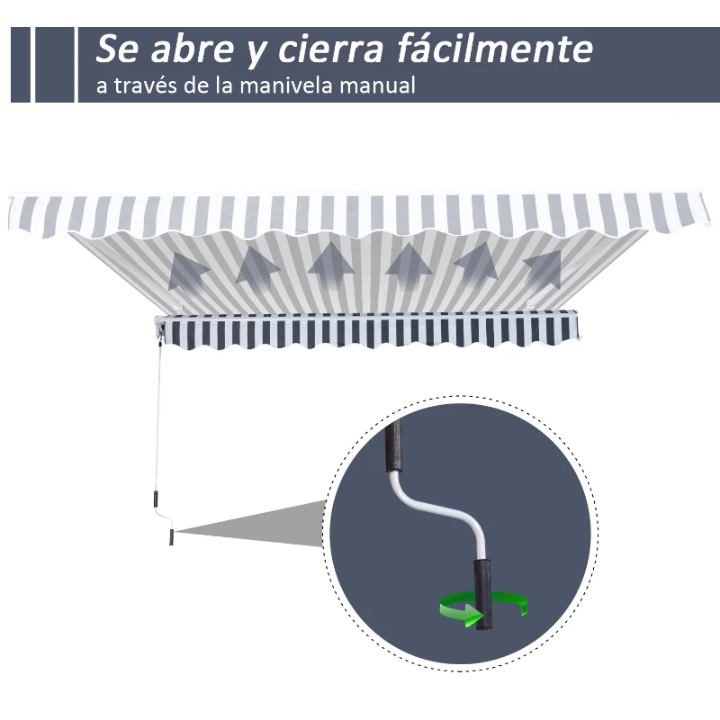 Outsunny Toldo Terraza 2,95x2,5m Balcón Patio Toldo Manual Plegable de Aluminio con Manivela Impermeable Protección Solar UV para Jardín Exterior Aluminio Acero Tela de Poliéster Color Gris y blanco