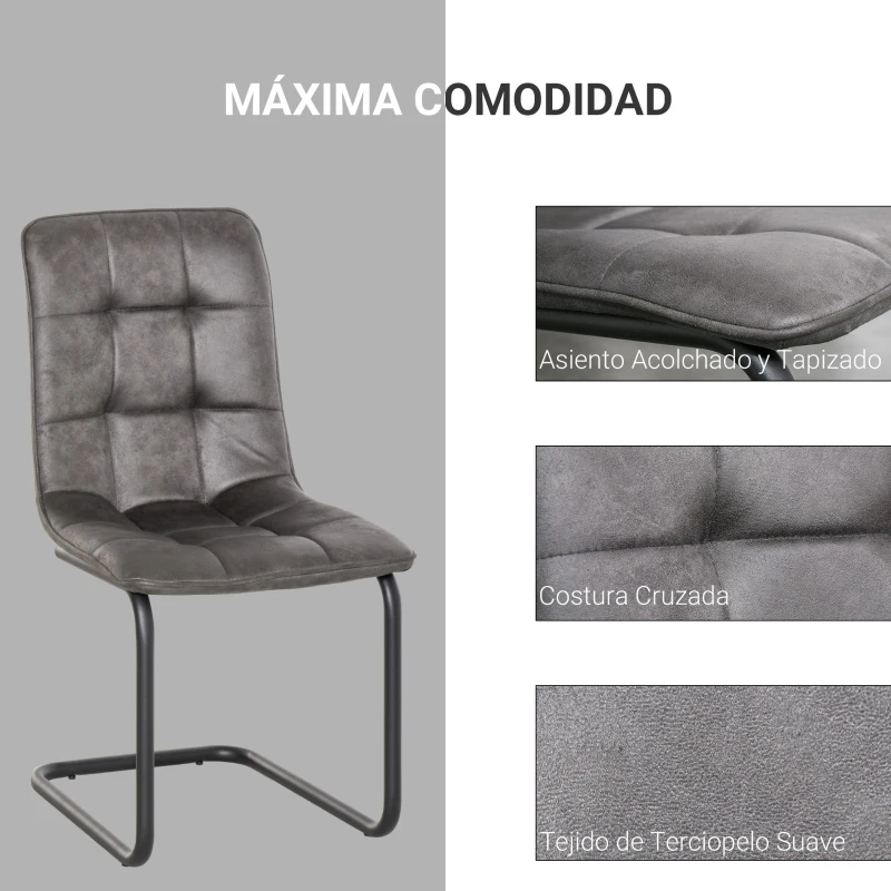 HOMCOM Conjunto de 2 Sillas de Comedor Tapizadas en Terciopelo con Asiento y Respaldo Acolchados Patas de Metal Estilo Moderno y Nórdico 57x45x88 cm Gris Oscuro