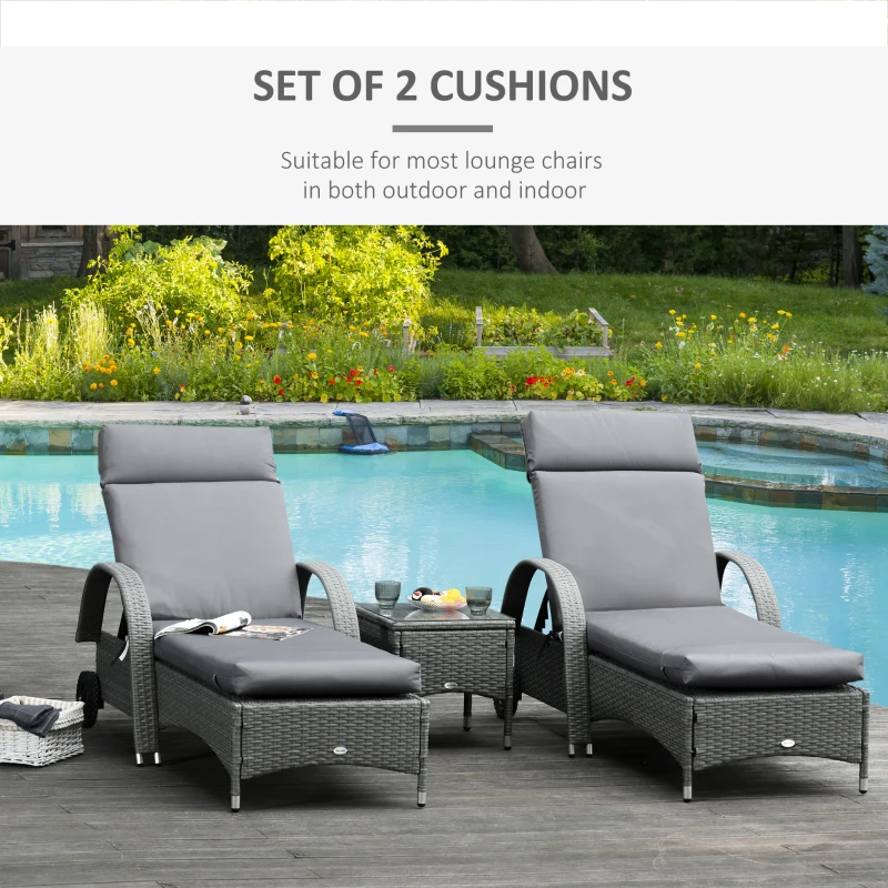 Outsunny Set of 2 Sun Lounger Cushion Non-Slip Seat Pads for Indoor Outdoor Grey