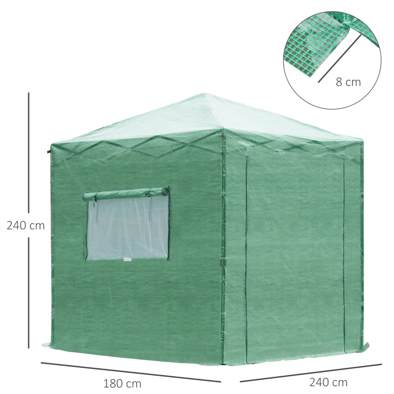 Outsunny Invernadero de Jardín 240x180x240 cm Plegable Caseta Vivero para Cultivos Plantas Flores con 2 Ventanas y Puerta con Cremallera de Acero y PE Verde