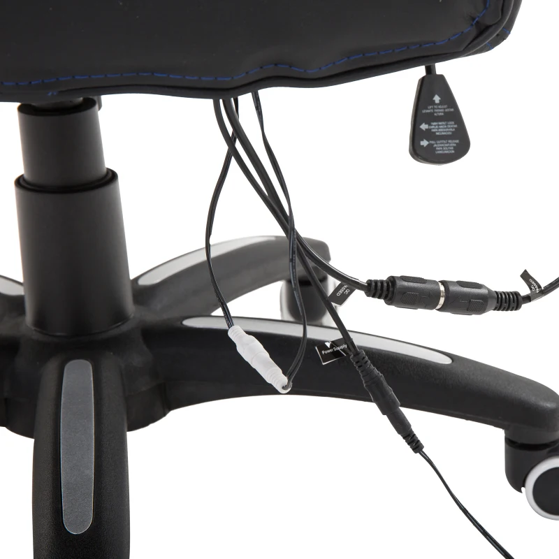 HomCom® Silla de Oficina Gaming con 6 Puntos de Masaje y Calefacción 2 Almohadas con Mando a Distancia 68x69x108-117cm Negro y Azul