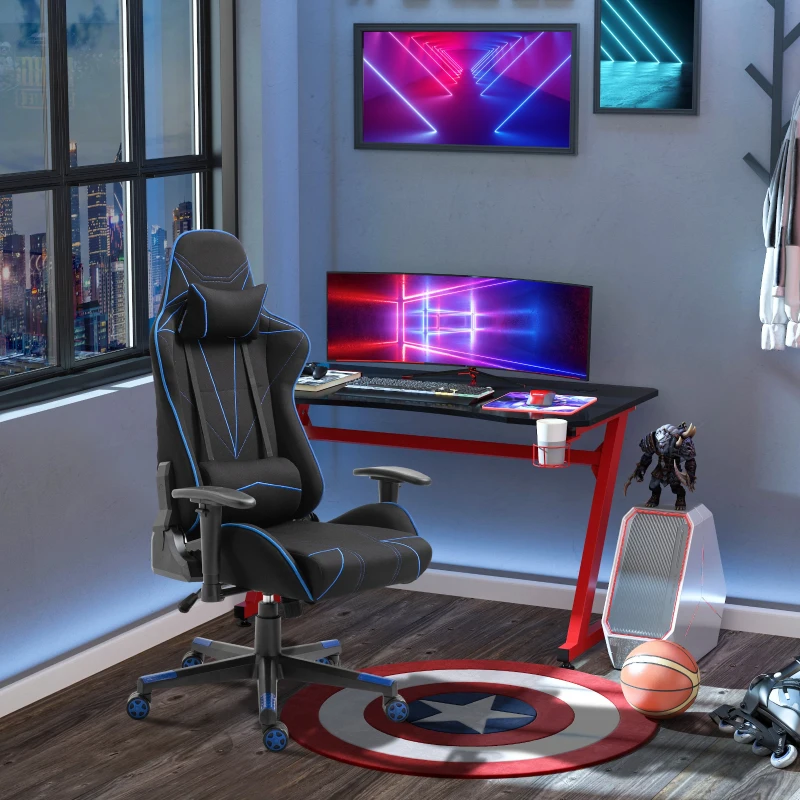 Vinsetto Silla Gaming Ergonómica Silla Reclinable con Altura Ajustable Asiento Giratorio Reposabrazos Ajustable Reposacabezas y Cojín Lumbar 72x77x127-137 cm Negro