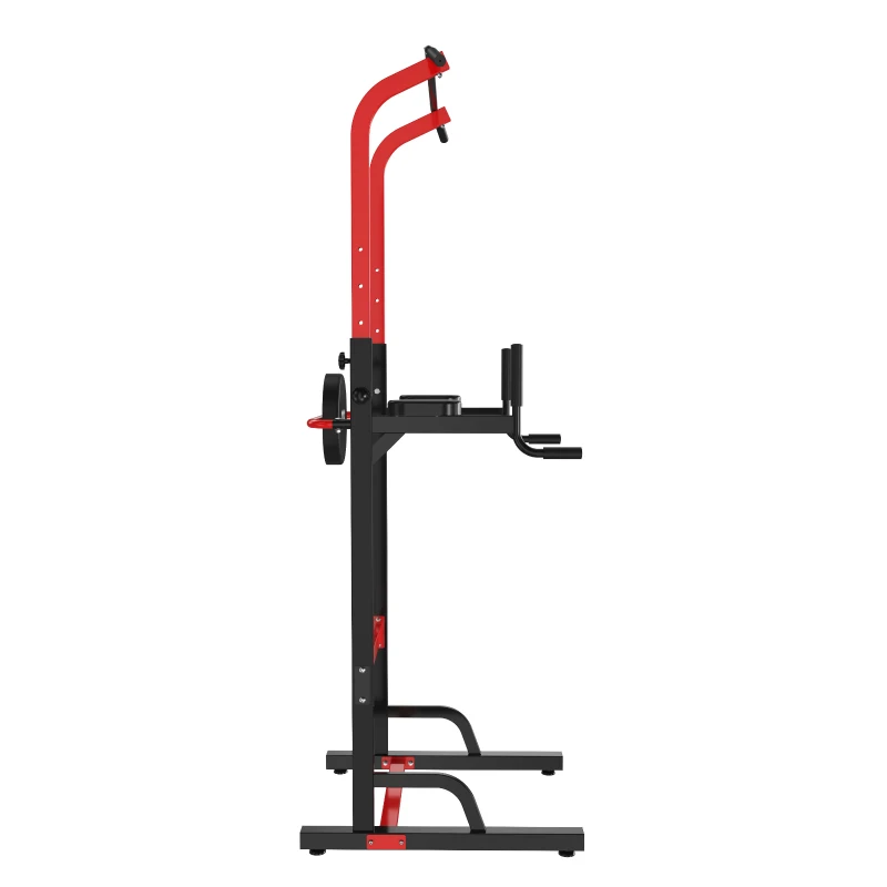 HOMCOM Estación Dip Torre de Dominadas para Hogar Oficina Gimnasio Altura Ajustable con 6 Orificios Tubo de Acero Soporta hasta 120 kg 94x80,5x180-230 cm Negro