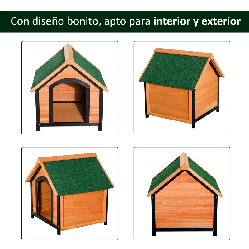 PawHut Caseta de Madera Maciza para Perro - Casa de Perro Impermeable con Patas Elevadas para Interior y Exterior -72x76x76cm