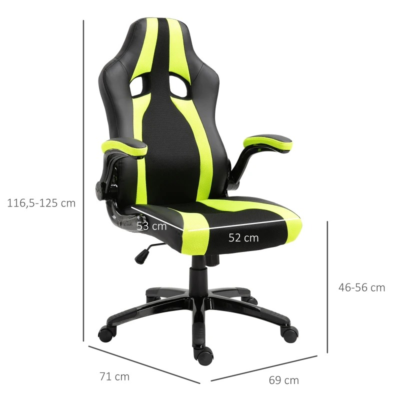 Vinsetto Silla de Juego Multiusos Silla Gaming Profesional Oficina Ergonómica Basculante Altura Ajustable con Brazo Giratorio 5 Ruedas Cojín Acolchado 71x69x116,5-125 cm Armarillo y Negro